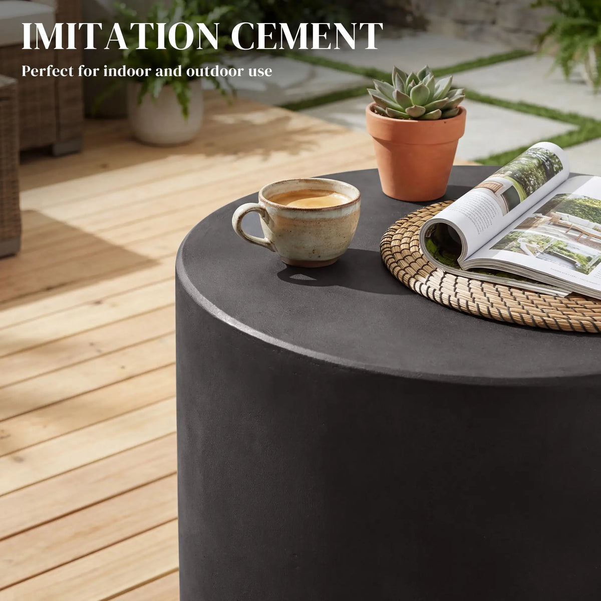 Terrazzo Finish Side Table, 17" Round, Charcoal Grey Side Tables at Gallery Canada