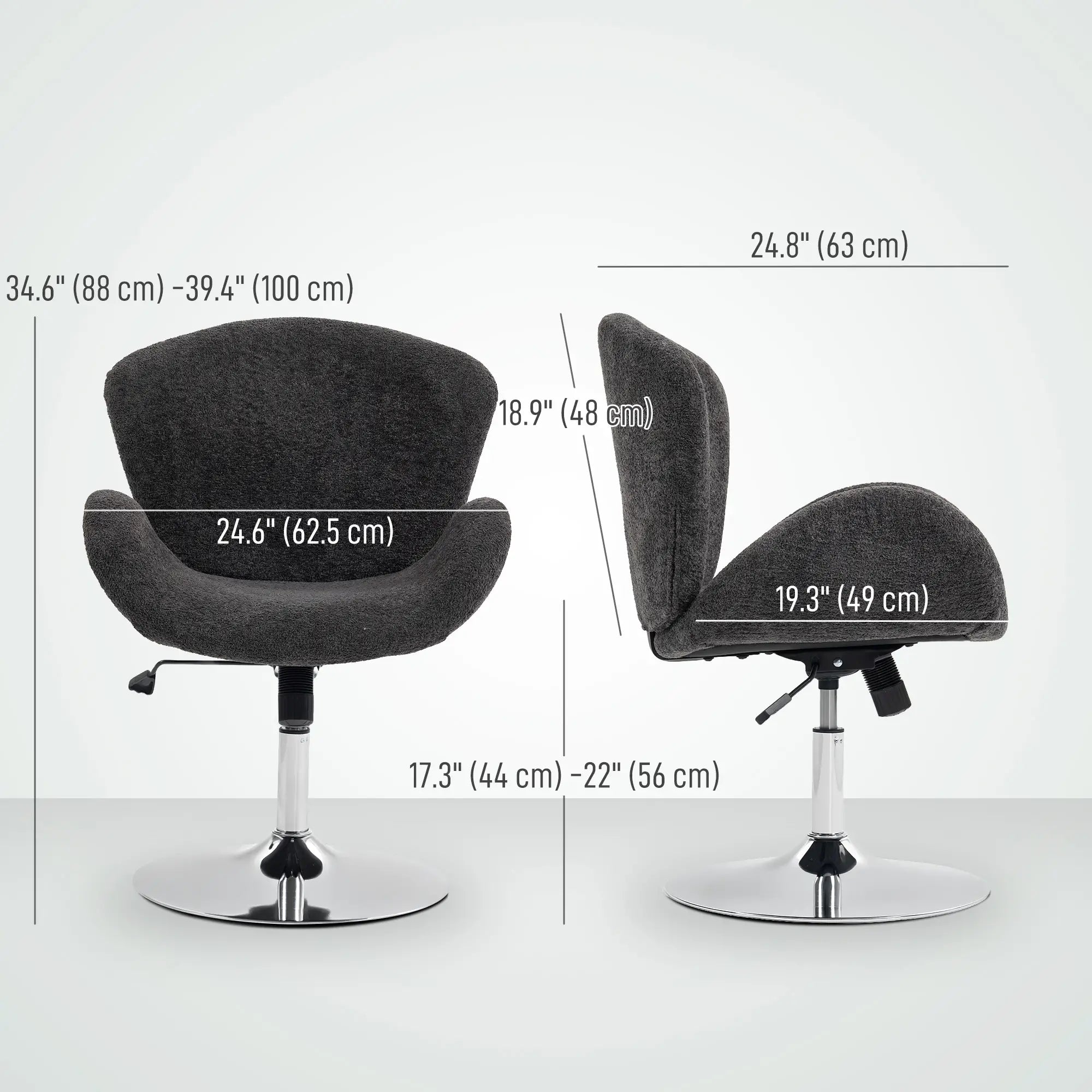 Velvet Swivel Office Chair, Wide Bucket Seat, Butterfly Back, Dark Grey Task Chairs at Gallery Canada