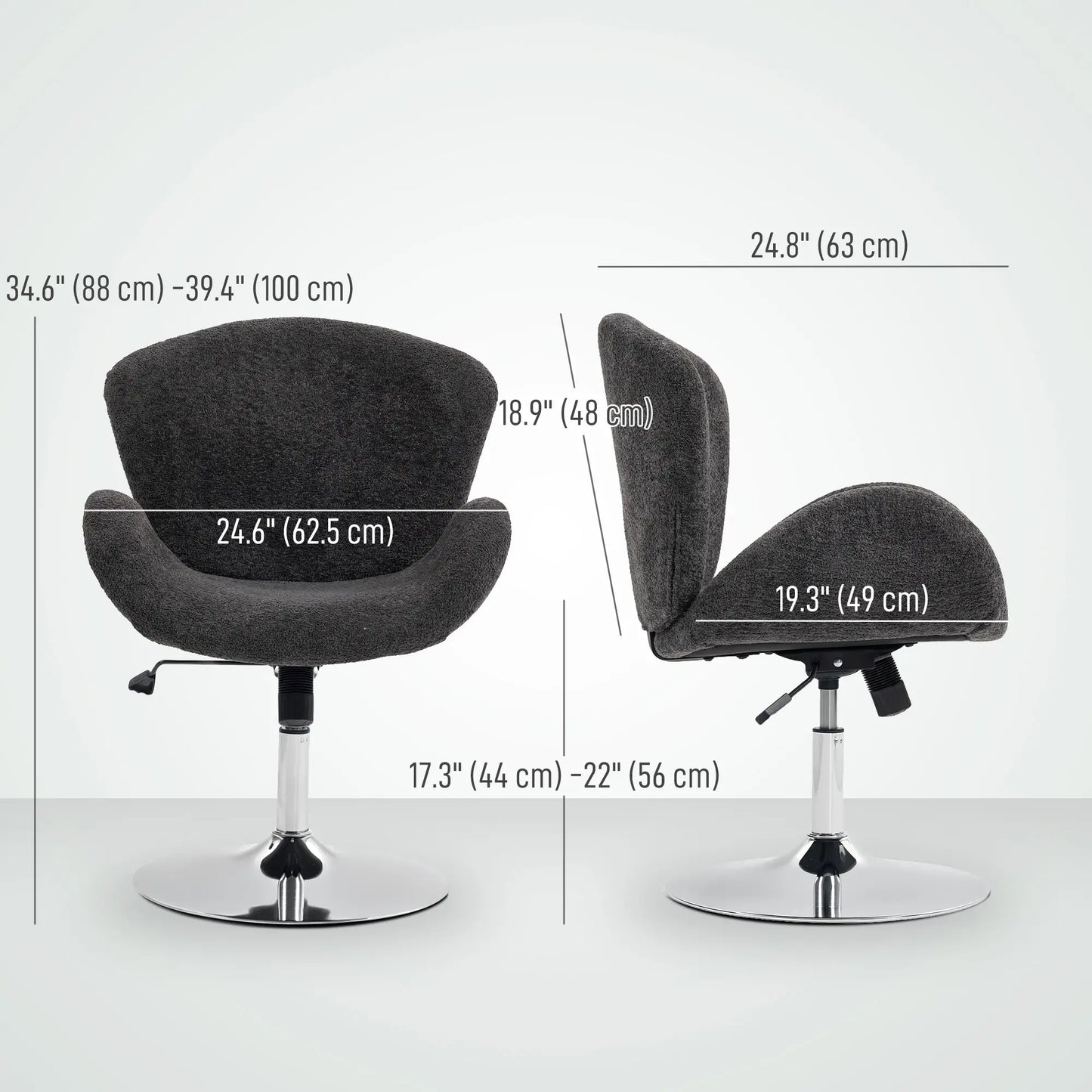Velvet Swivel Office Chair, Wide Bucket Seat, Butterfly Back, Dark Grey Task Chairs at Gallery Canada