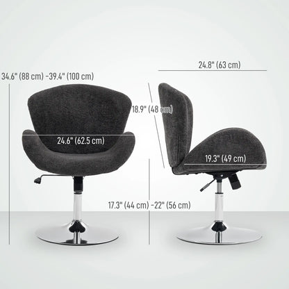 Velvet Swivel Office Chair, Wide Bucket Seat, Butterfly Back, Dark Grey Task Chairs at Gallery Canada