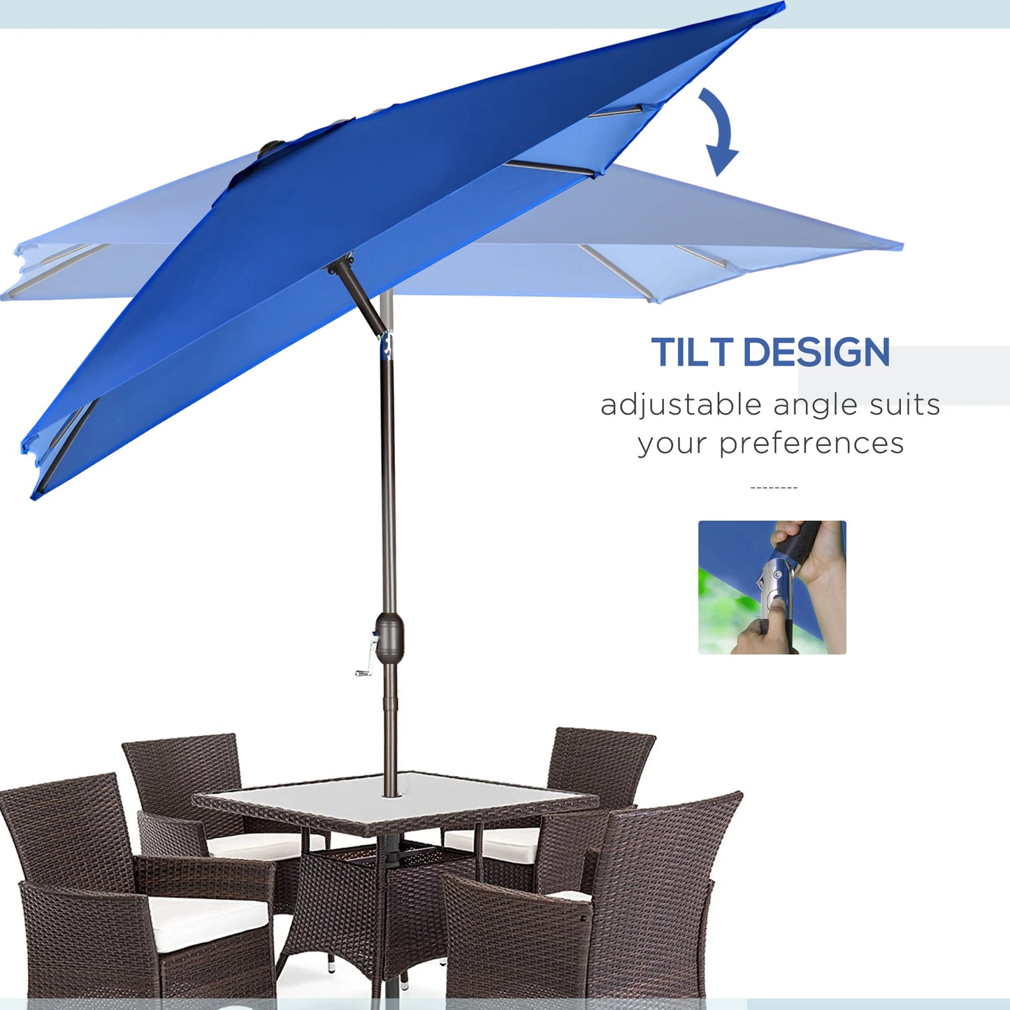 6.5x10ft Rectangle Patio Umbrella, Aluminum Frame, Crank Handle, Dark Blue Sun Umbrellas at Gallery Canada