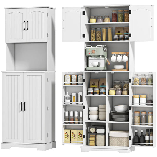 71.5" Tall Pantry Cabinet, Farmhouse Kitchen Storage, Adjustable Shelves, White Kitchen Pantry Cabinets White at Gallery Canada