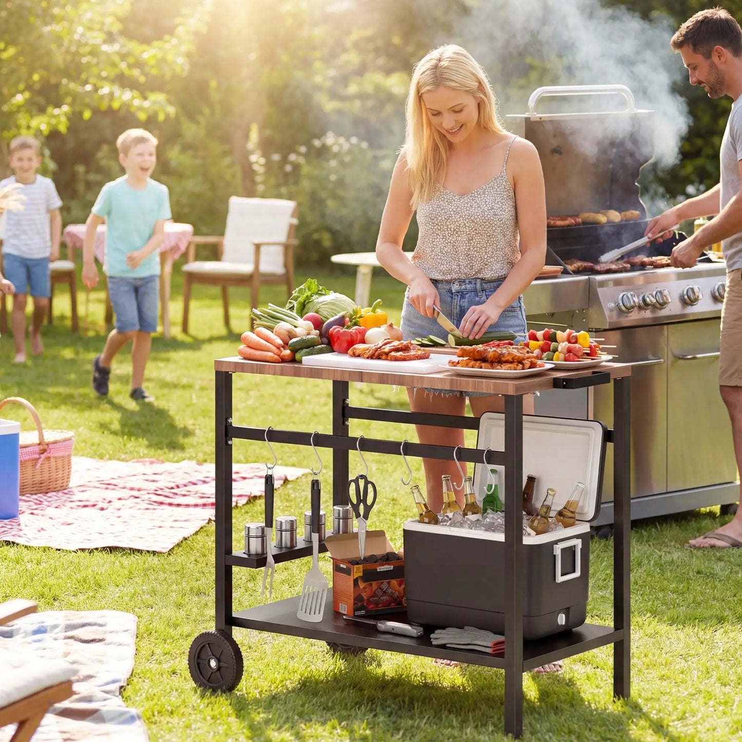 Outdoor Grill Cart, 2-Tier Pizza Oven Stand, Black And Brown Outdoor Grill Carts at Gallery Canada