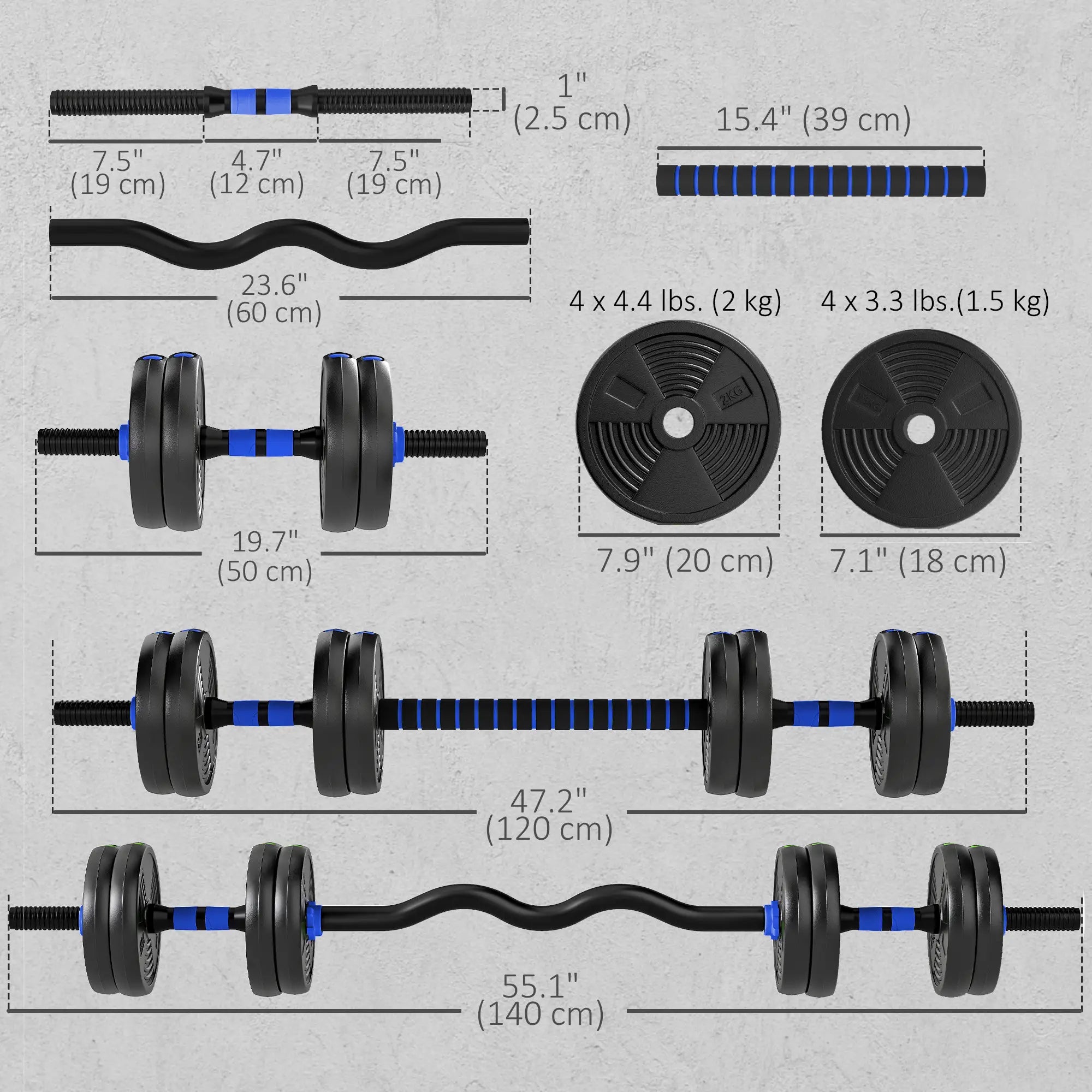 Adjustable Dumbbell Set, 33lb Free Weights With Connector Dumbbells & Barbells at Gallery Canada