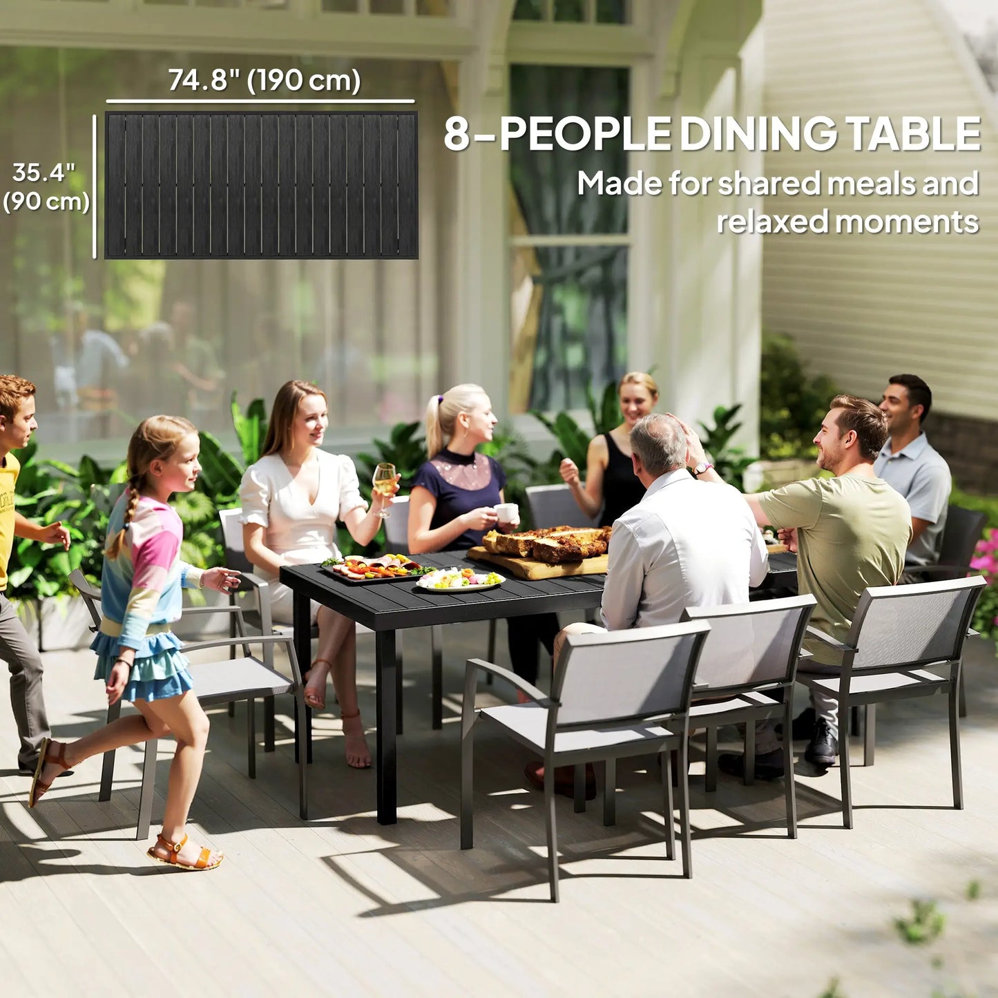 Rectangular Aluminum Patio Dining Table for 8, Black Patio Dinning Tables at Gallery Canada