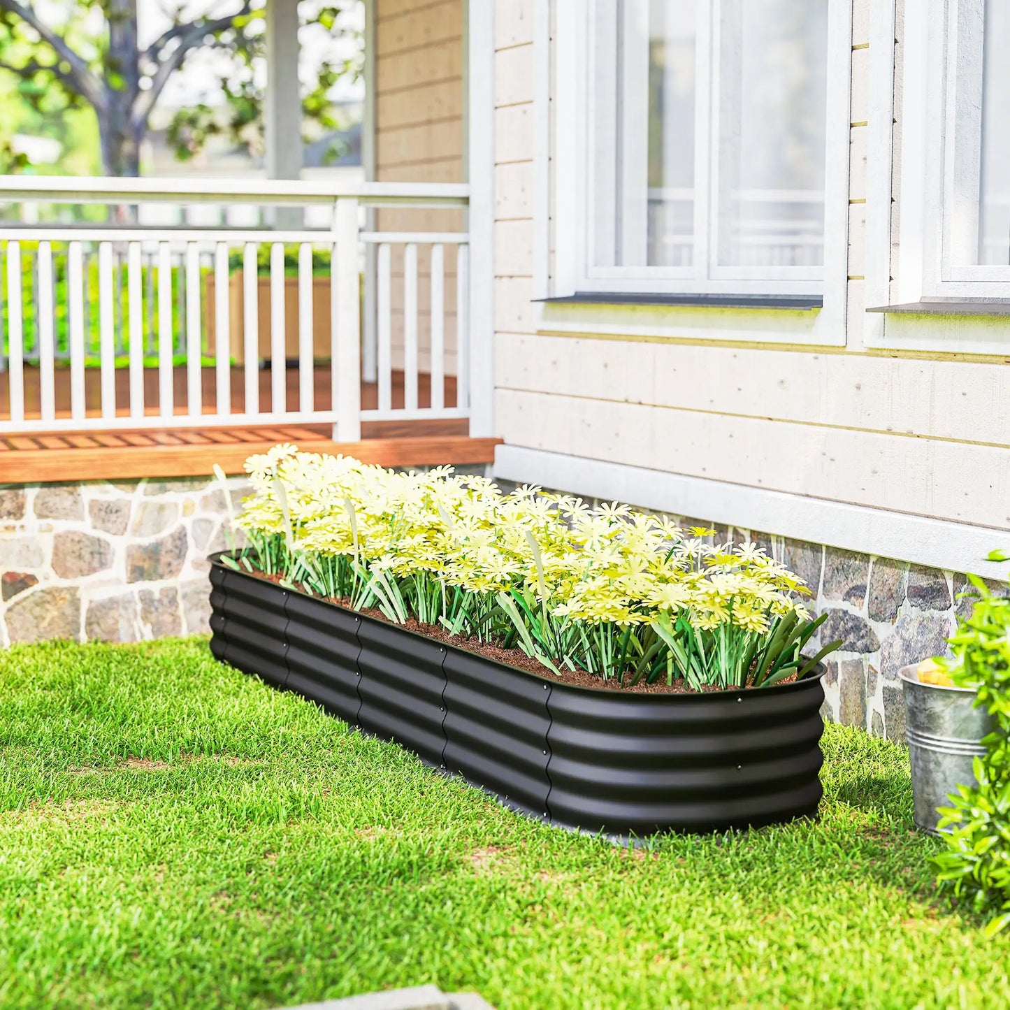 7.9 x 2 x 1ft Galvanized Raised Garden Bed Kit, Metal Planter Box, Black