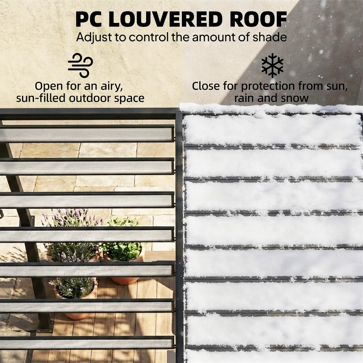 9.5 X 10 Ft Aluminum Louvered Pergola With Clear PC Roof, Clear