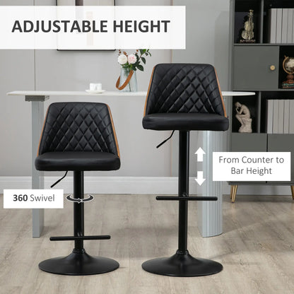 Modern PU Leather Bar Stools, Set of 2, Swivel, Adjustable Height, Black Bar Stools at Gallery Canada