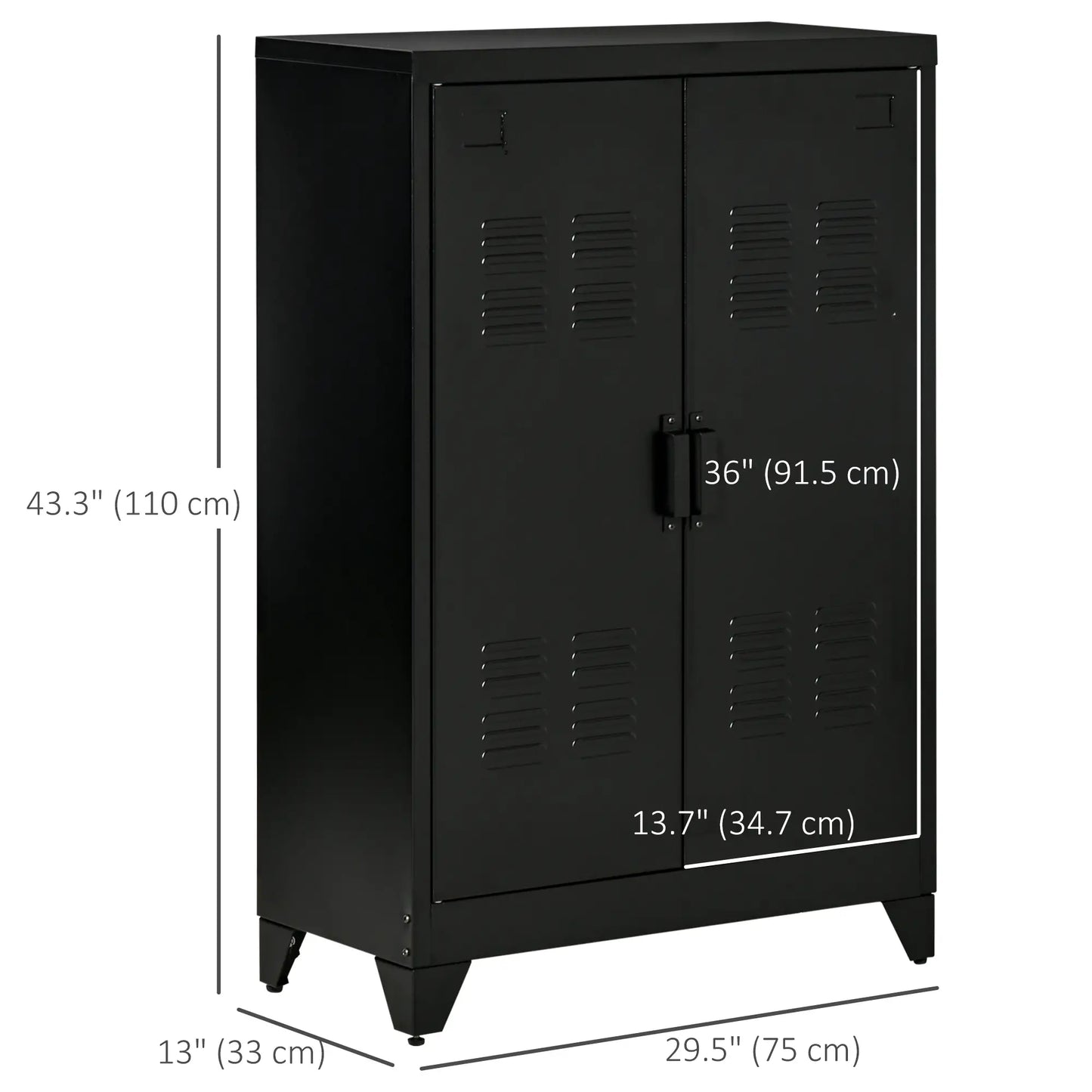 Metal Storage Cabinet, 2 Louvered Doors, Adjustable Shelves, Black Storage Cabinets at Gallery Canada