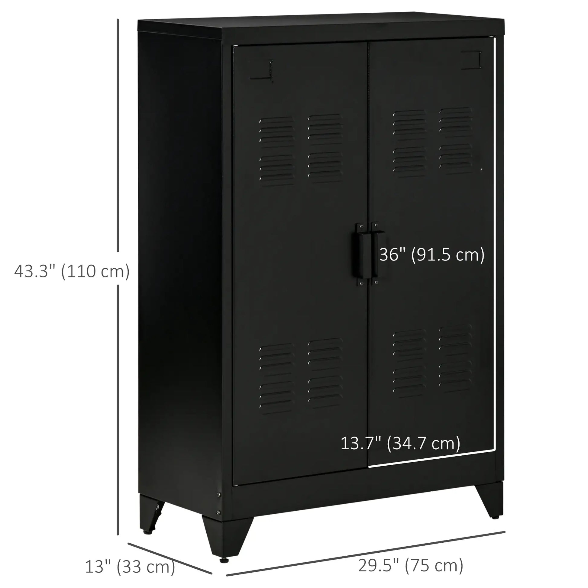 Metal Storage Cabinet, 2 Louvered Doors, Adjustable Shelves, Black Storage Cabinets at Gallery Canada