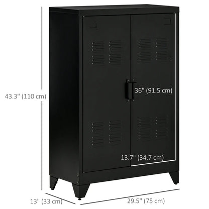 Metal Storage Cabinet, 2 Louvered Doors, Adjustable Shelves, Black Storage Cabinets at Gallery Canada