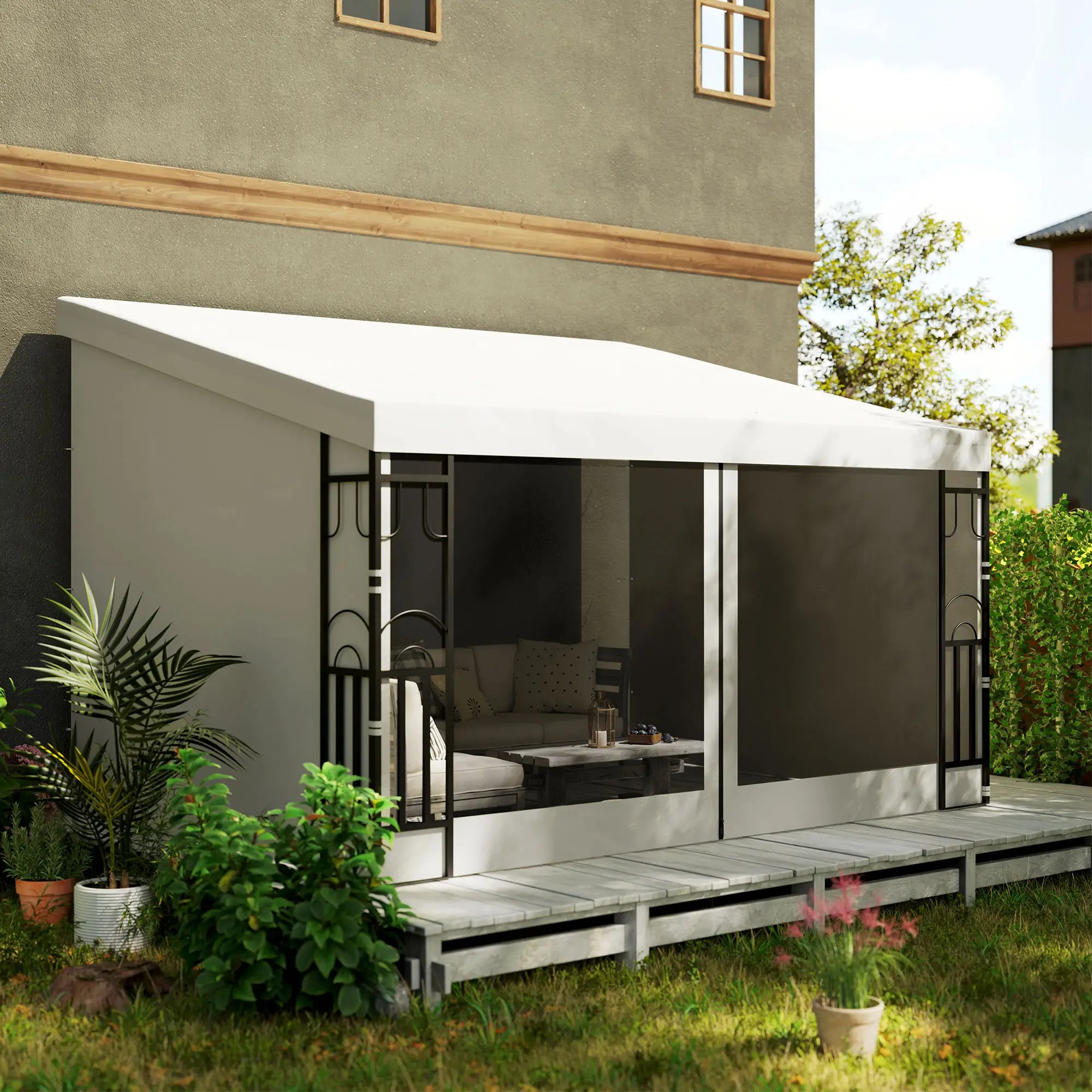 10' x 13' Outdoor Pergola, UV Resistant, with Curtains, Beige Pergolas at Gallery Canada