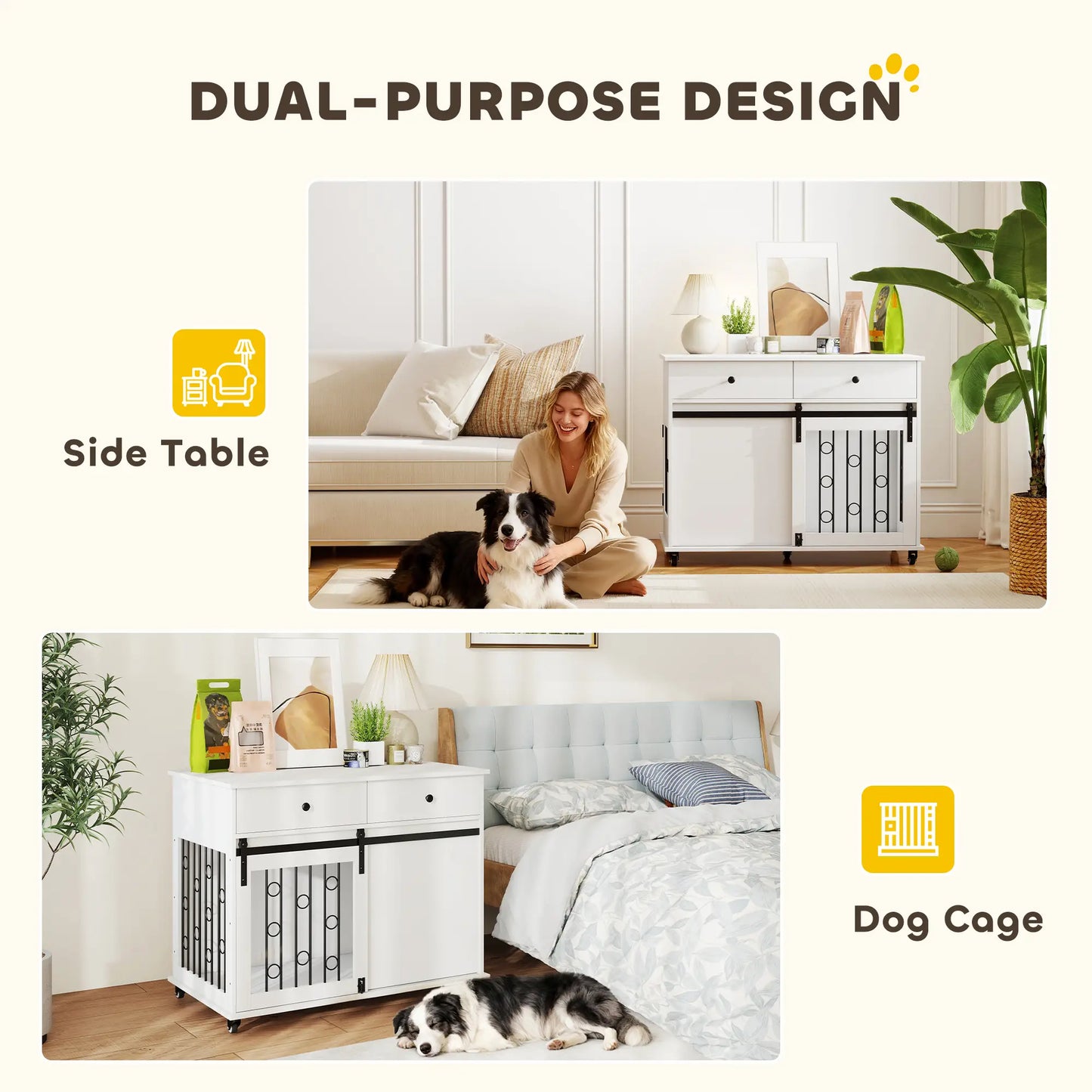 39 Inch Dog Crate Furniture, Indoor Kennel with Drawers, Wheels, Oak Dog Cages & Crates at Gallery Canada