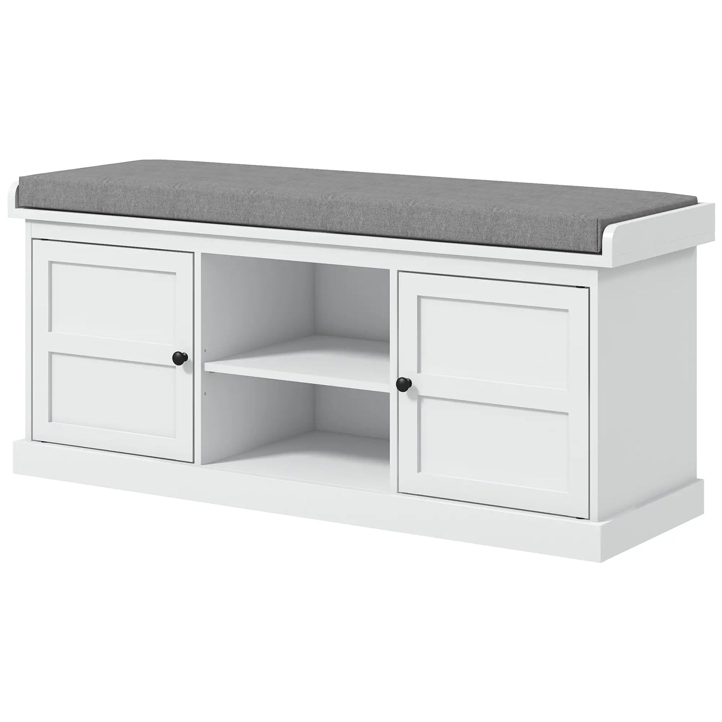 Shoe Storage Bench with Cushioned Seat, 2 Cabinets, Adjustable Shelf, White Shoe Storage Cabinets & Racks White, Grey at Gallery Canada