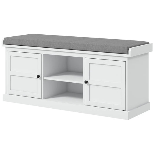 Shoe Storage Bench with Cushioned Seat, 2 Cabinets, Adjustable Shelf, White Shoe Storage Cabinets & Racks White, Grey at Gallery Canada