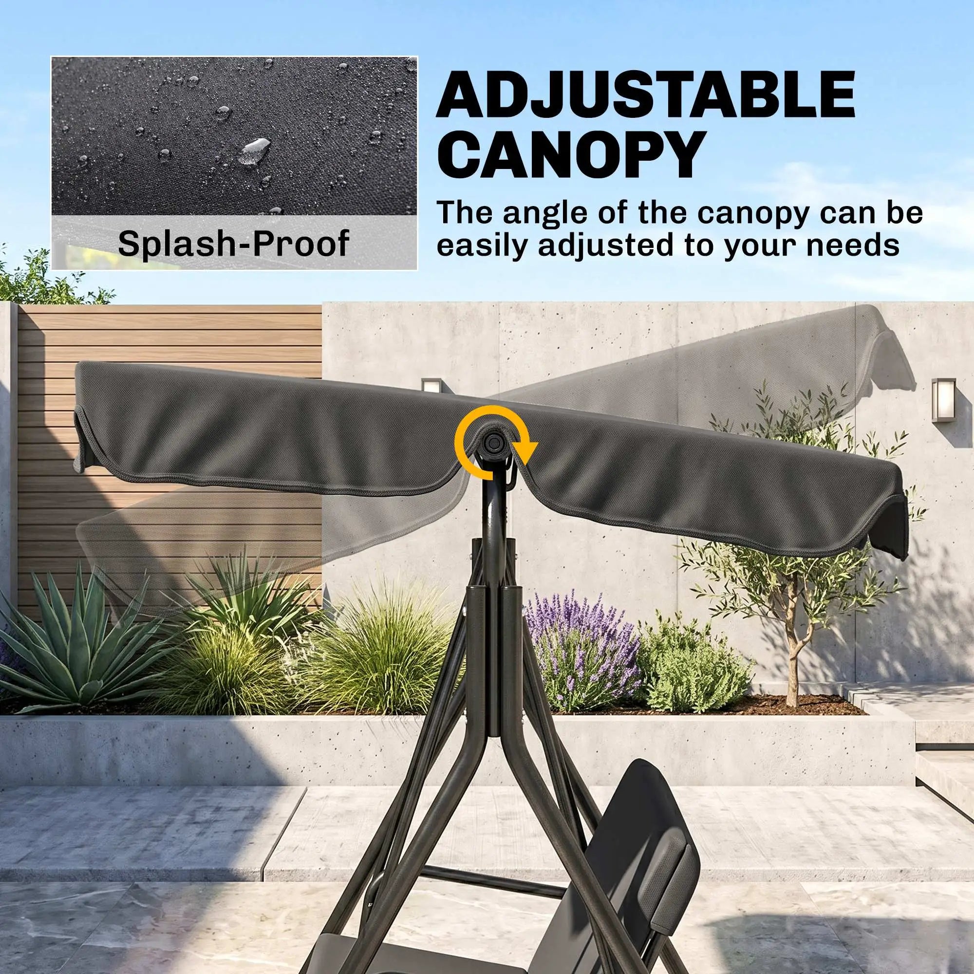 3-Seater Outdoor Porch Swing, Adjustable Canopy, Black Patio Swings with Stand at Gallery Canada