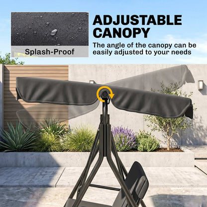 3-Seater Outdoor Porch Swing, Adjustable Canopy, Black Patio Swings with Stand at Gallery Canada