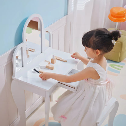 Kids Dressing Table and Chair Set, Makeup Desk with Drawer, White Toy Vanity at Gallery Canada