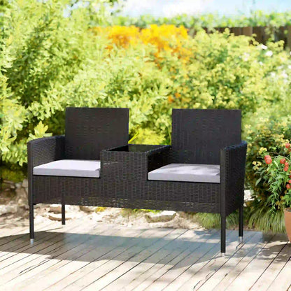 PE Rattan Loveseat with Cushion, Mid-Table, Light Grey Patio Chairs at Gallery Canada