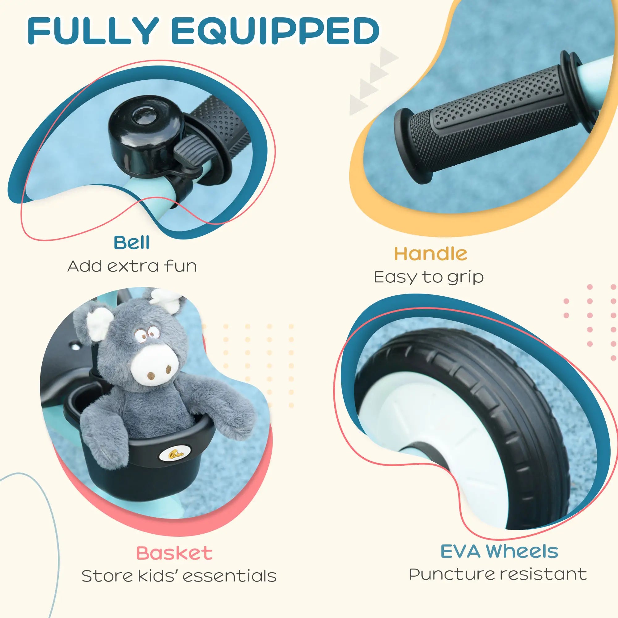 Toddler Tricycle for 2-5 Year Olds, Adjustable Seat, Basket, Bell, Blue Tricycles for Kids at Gallery Canada