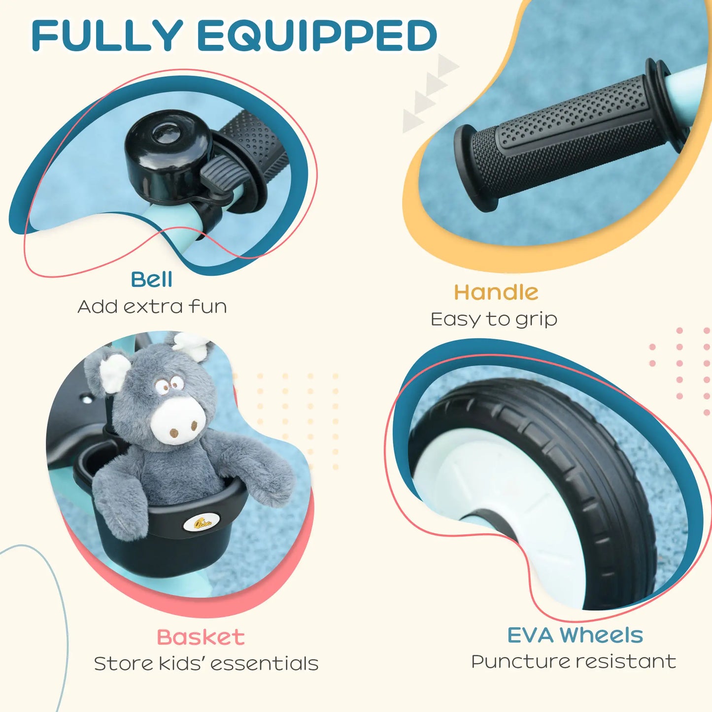 Toddler Tricycle for 2-5 Year Olds, Adjustable Seat, Basket, Bell, Blue Tricycles for Kids at Gallery Canada