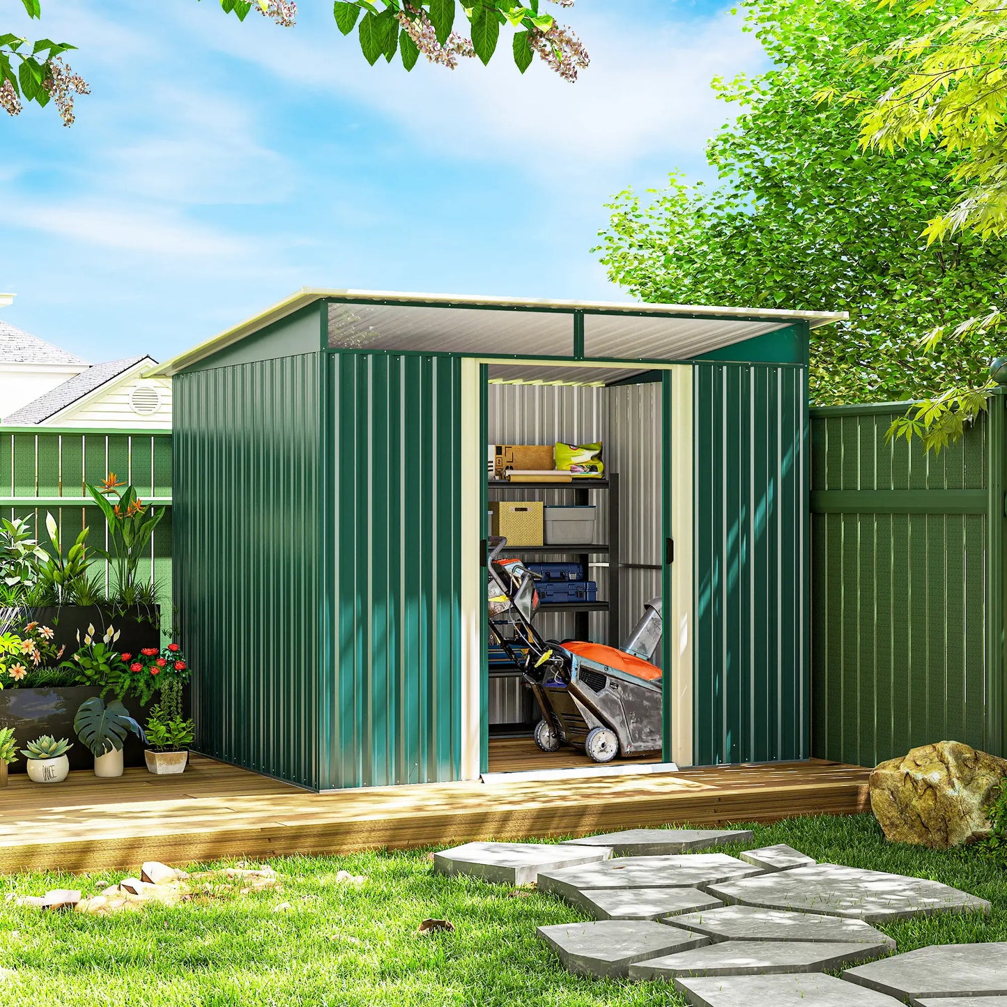 6' x 8.5' Metal Garden Shed, Outdoor Tool Storage, Dark Green Sheds at Gallery Canada