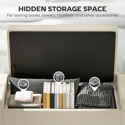 Storage Ottoman Bench, Tufted Linen Fabric, Flip Top, Beige Storage Ottomans & Benches at Gallery Canada