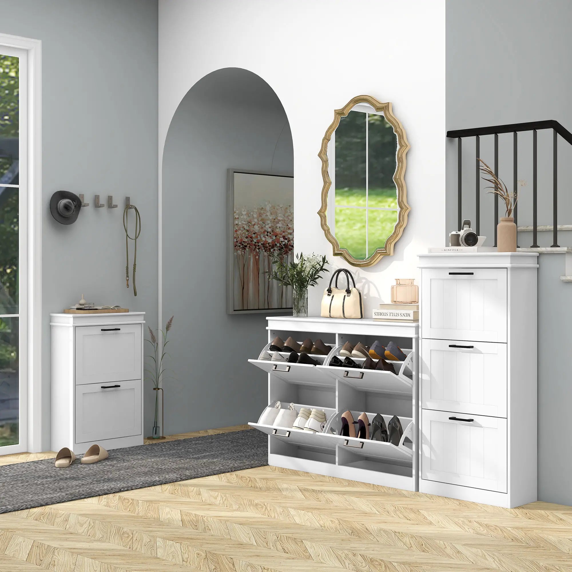 Shoe Storage Cabinet, 2 Flip Drawers, Adjustable Shelves, 10 Pairs, White Shoe Storage Cabinets & Racks at Gallery Canada