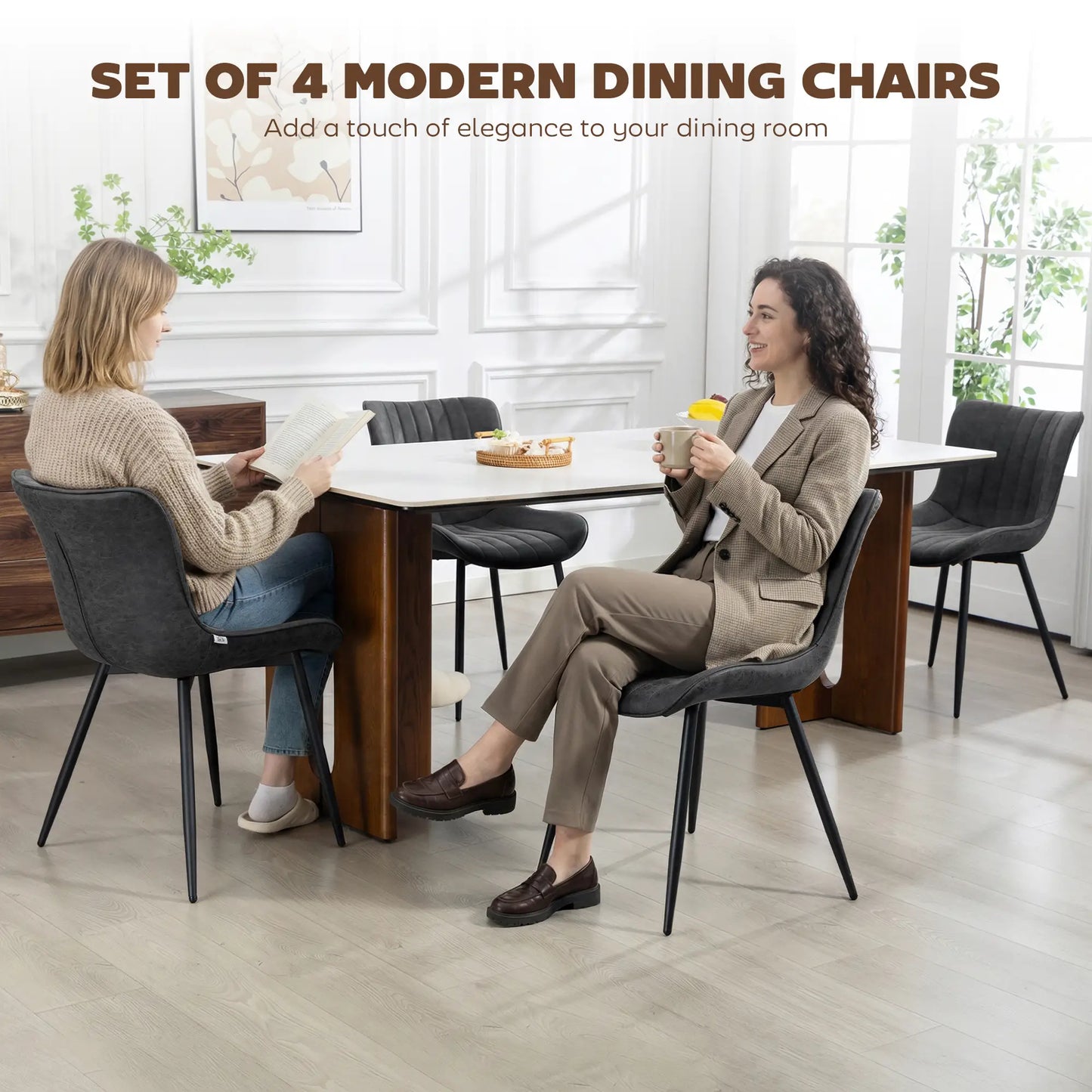 PU Leather Dining Chairs Set of 4, Steel Legs, Black Dining Chairs at Gallery Canada