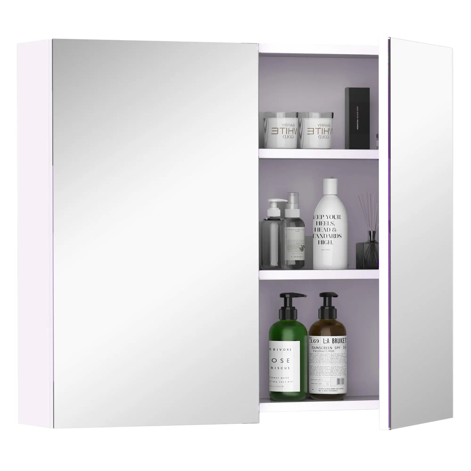 Wall Mount Mirrored Medicine Cabinet, Adjustable Shelf, Double Soft Closing Doors, Light Lilac Mirror Medicine Cabinets Light Lilac at Gallery Canada