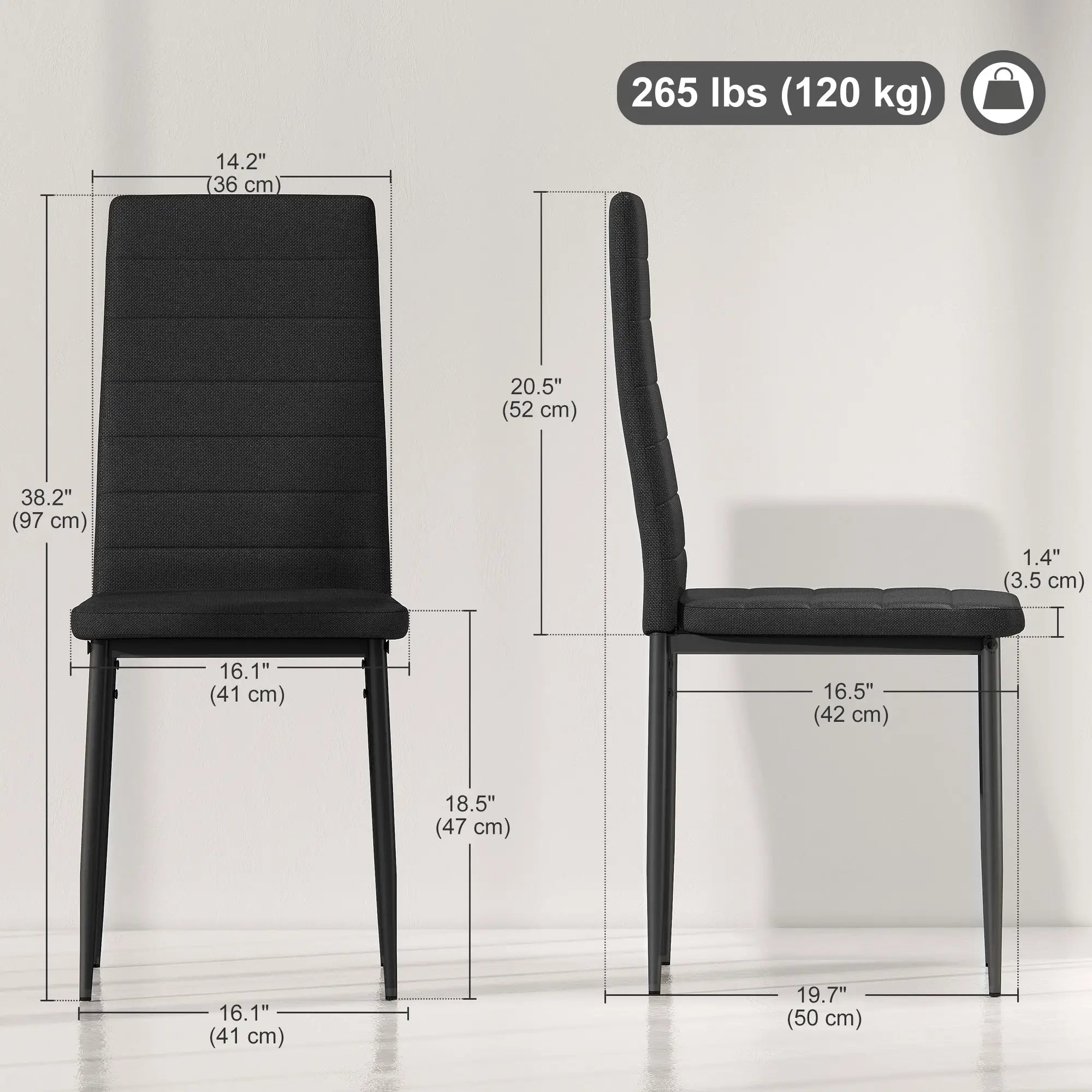 Modern High Back Dining Chairs, PU Leather Upholstered, Set of 6, Black Dining Chairs at Gallery Canada