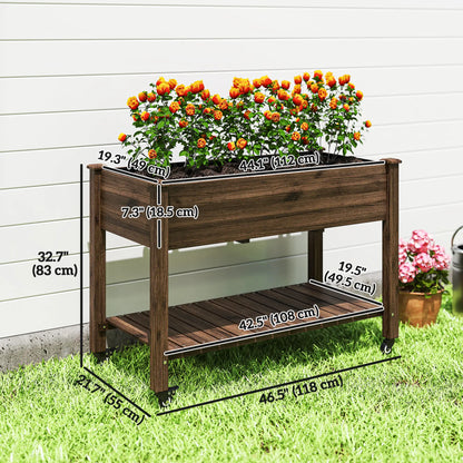 Mobile Raised Garden Bed, Elevated Wood Planter Box, Lockable Wheels, Storage Shelf, Carbonized Elevated Garden Beds at Gallery Canada