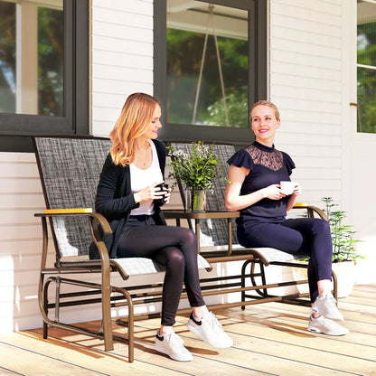 2-Person Outdoor Glider Bench, Swing Chair with Mesh, Table, Steel Frame Outdoor Gliders at Gallery Canada