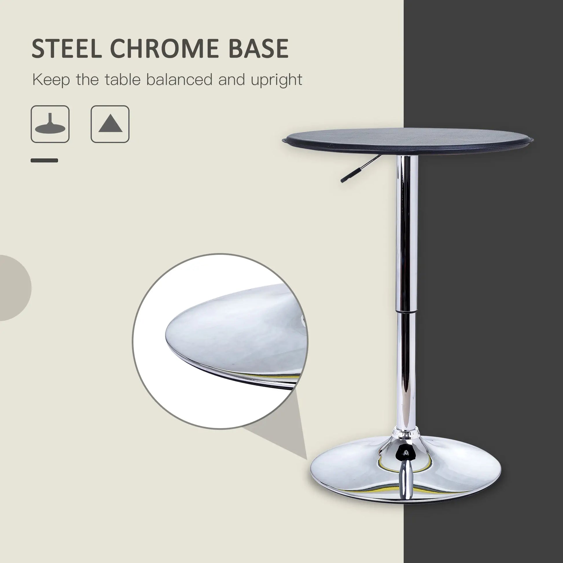 Round Bar Table, Adjustable Height, Faux Leather Top, Chrome Base, Black Bar Tables & Dining Tables at Gallery Canada