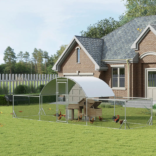 21.7' x 6.2' Metal Chicken Run, Waterproof Anti-UV Cover Chicken Coops Silver, Silver Grey at Gallery Canada