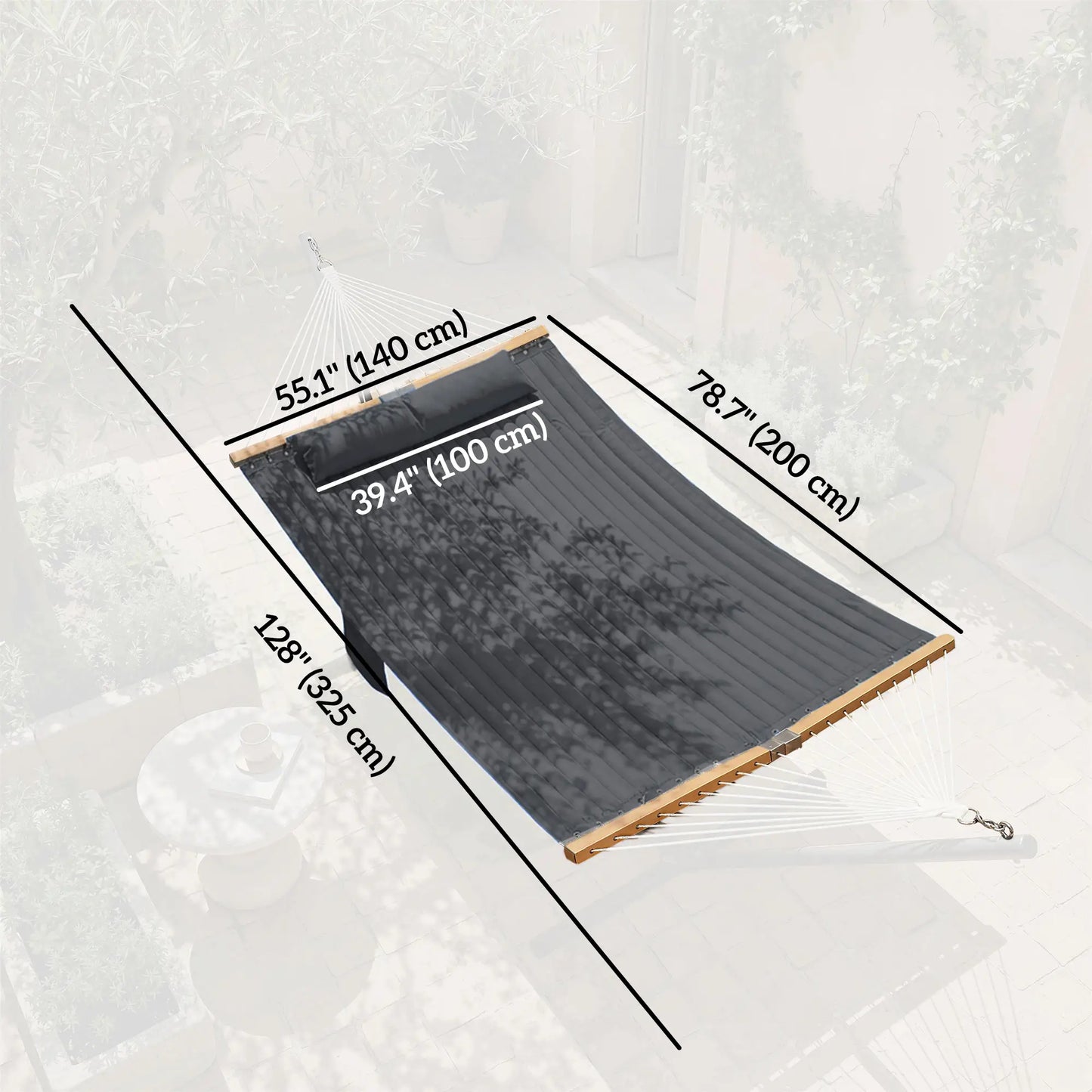 Padded Camping Hammock With Pillow, Spreader Bars, 200 x 140 cm, Grey Camping Hammocks at Gallery Canada