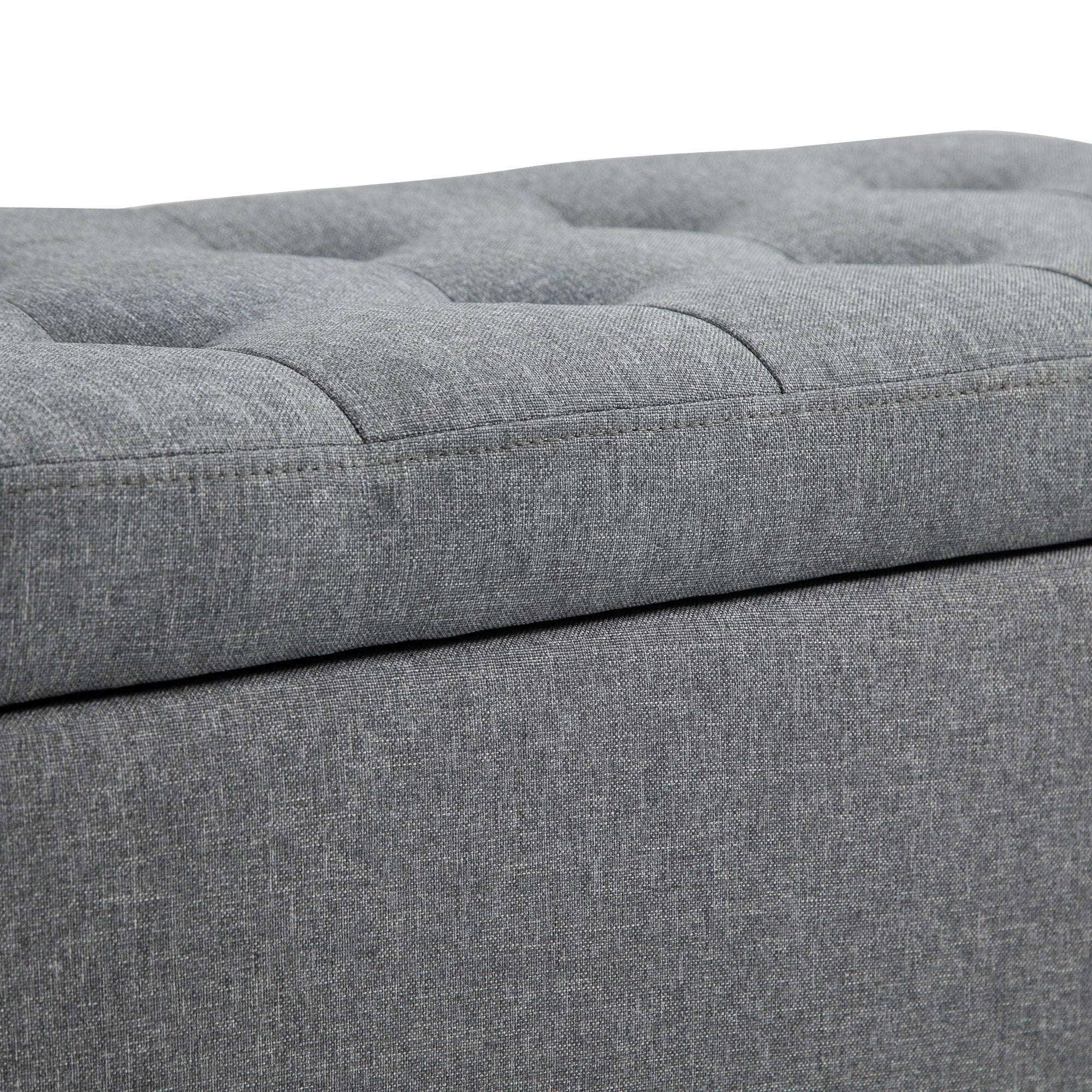 Storage Ottoman Bench, Tufted Linen Fabric, Flipping Top, Grey Storage Ottomans & Benches at Gallery Canada