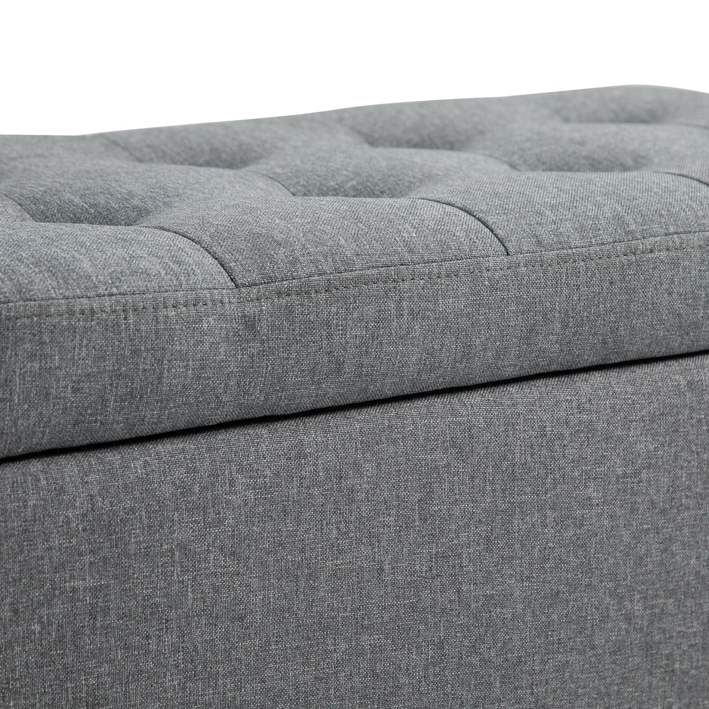 Storage Ottoman Bench, Tufted Linen Fabric, Flipping Top, Grey Storage Ottomans & Benches at Gallery Canada