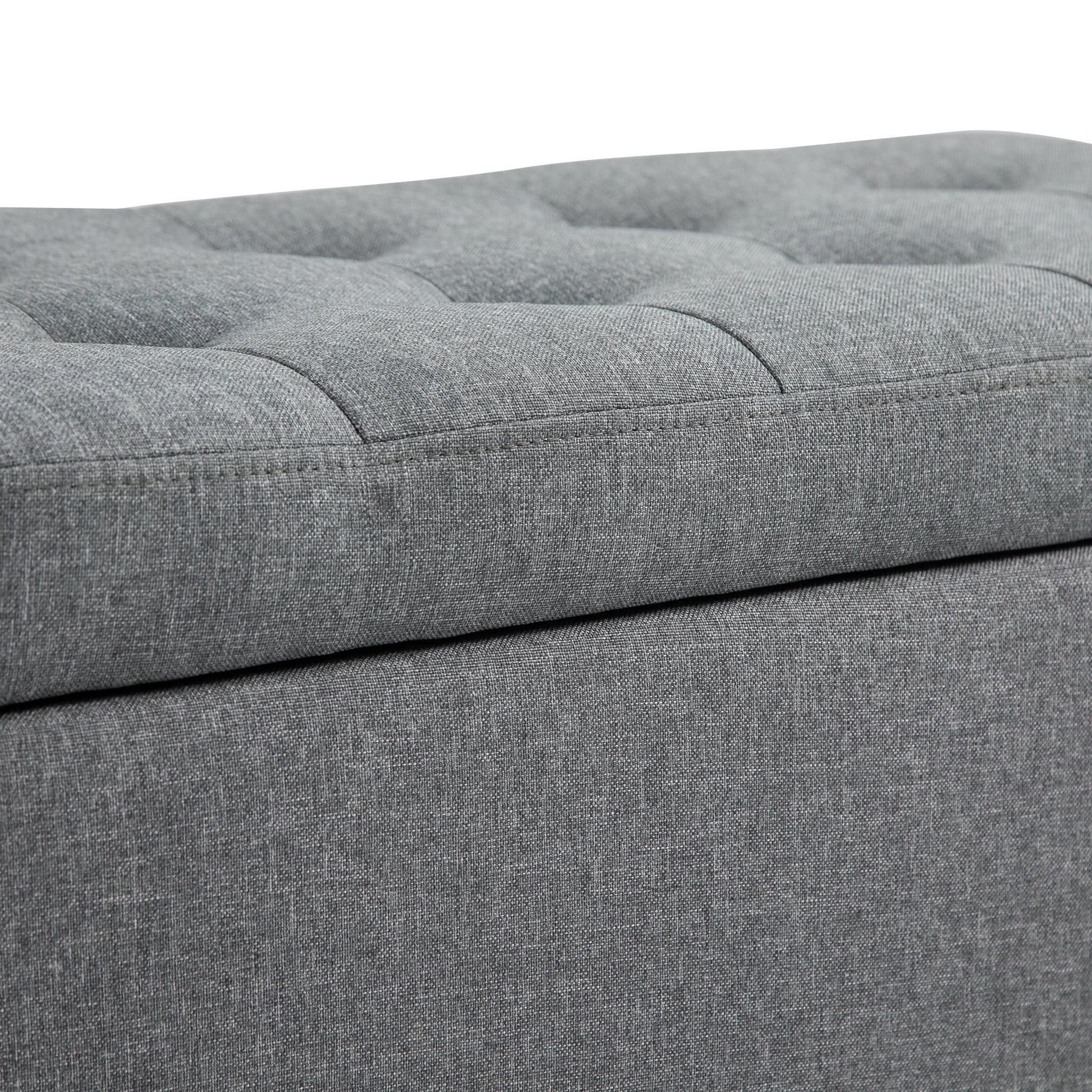Storage Ottoman Bench, Tufted Linen Fabric, Flipping Top, Grey Storage Ottomans & Benches at Gallery Canada