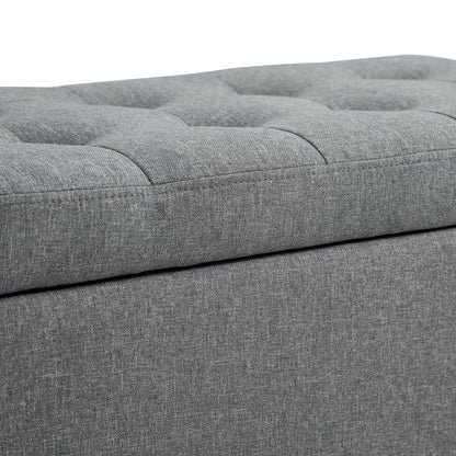 Storage Ottoman Bench, Tufted Linen Fabric, Flipping Top, Grey Storage Ottomans & Benches at Gallery Canada