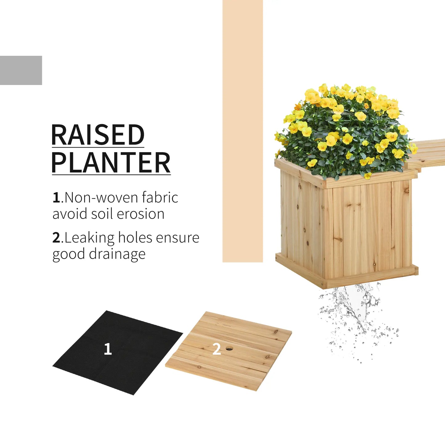 Raised Garden Bed Bench Planter, 69.25" x 15" x 15.75", Natural Wooden Planter Boxes at Gallery Canada