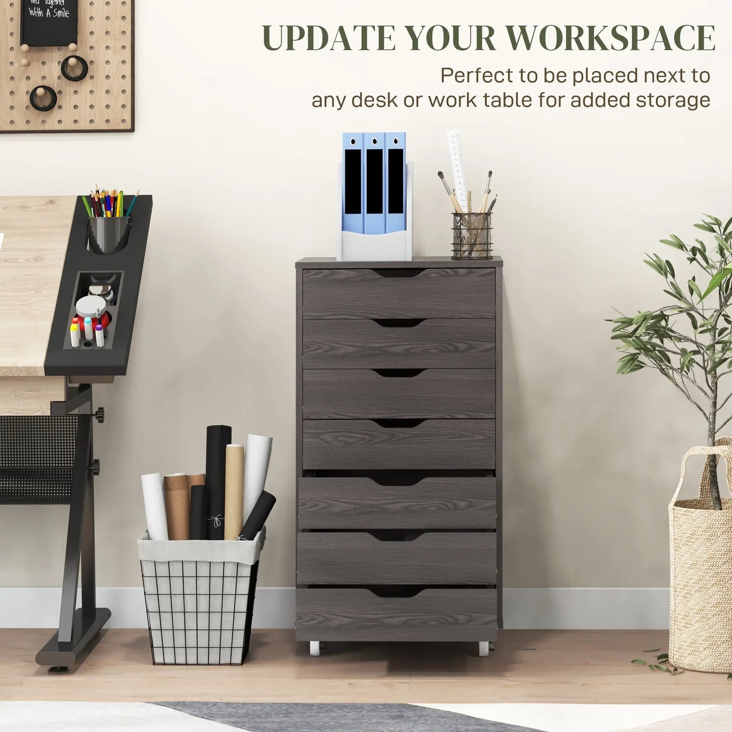 7-Drawer Vertical File Cabinet, 18.7"x15.6"x35.4", Wood Grain, Grey Office Cabinets & Cupboards at Gallery Canada