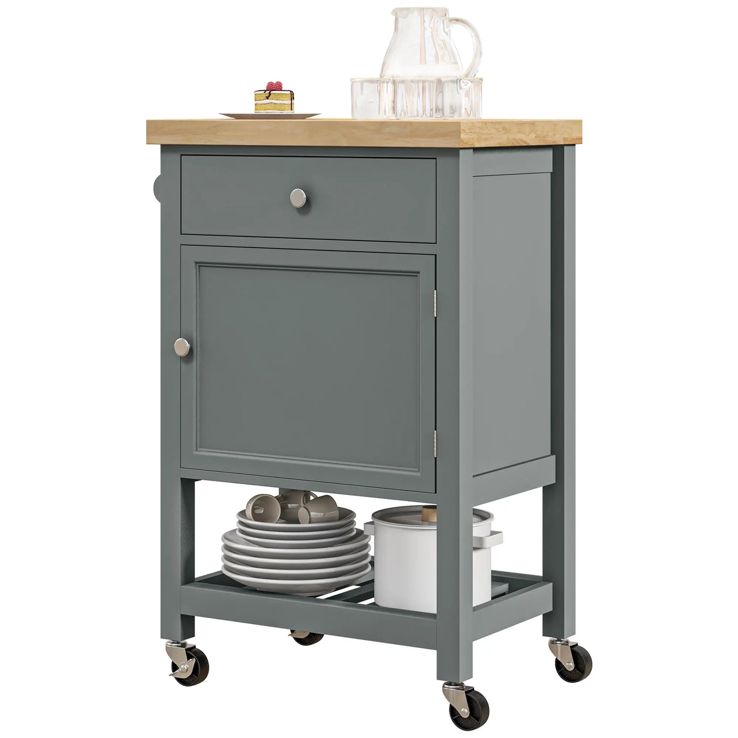 Kitchen Cart on Wheels, Wood Top, Towel Rack, Drawer, Shelf, Grey Kitchen Islands & Kitchen Carts Grey, Oak at Gallery Canada