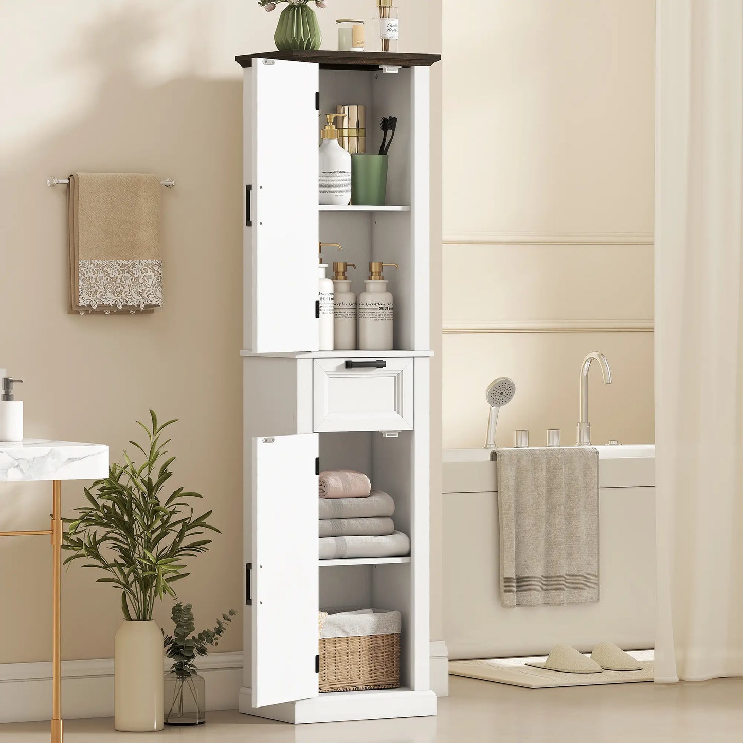 65" Tall Bathroom Storage Cabinet, Freestanding Farmhouse Slim, White Freestanding Bathroom Cabinets at Gallery Canada