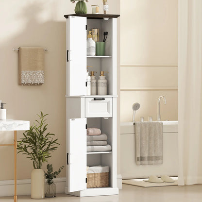 65" Tall Bathroom Storage Cabinet, Freestanding Farmhouse Slim, White Freestanding Bathroom Cabinets at Gallery Canada