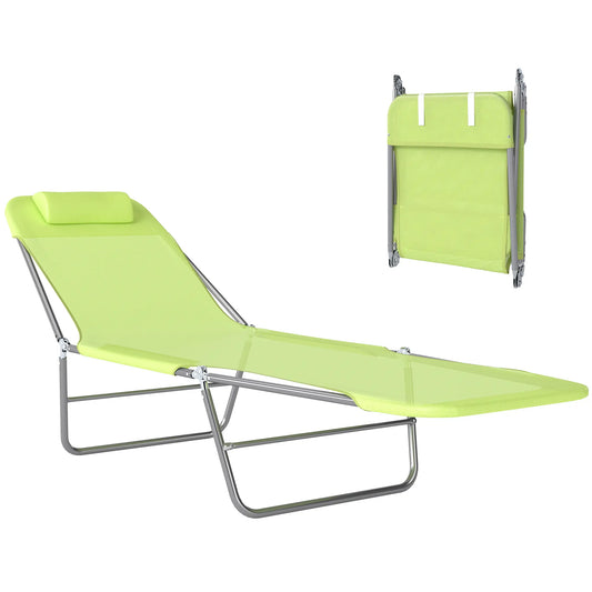 Portable Adjustable Reclining Lounge Chair, Folding Chaise, Light Green Lounger Chairs Light Green at Gallery Canada