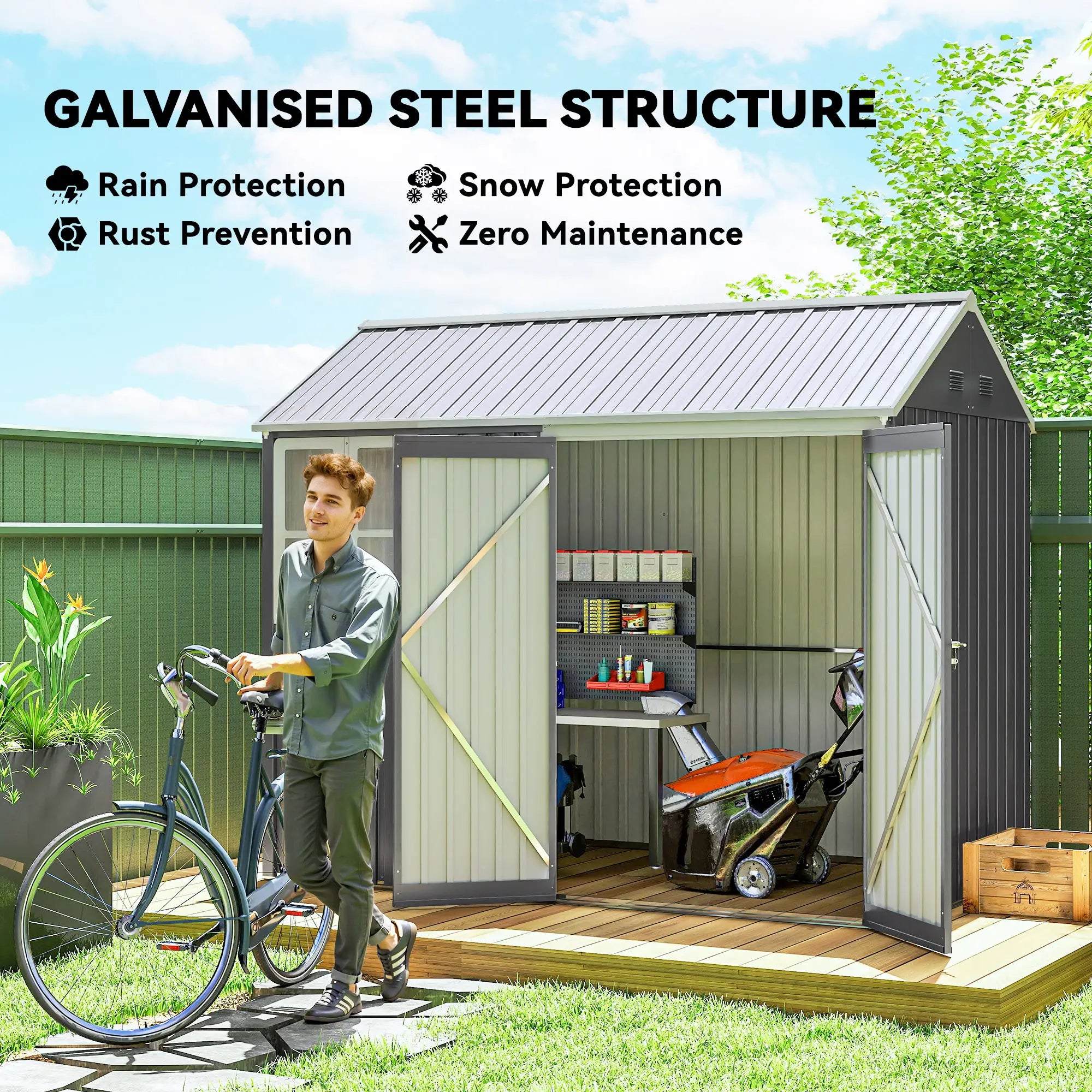 8.5' x 5.5' Metal Garden Shed, Outdoor Storage, Lockable Door, Light Grey Sheds at Gallery Canada