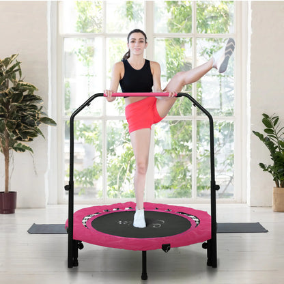 40" Foldable Mini Fitness Trampoline, Adjustable Foam Handle, Pink Trampolines at Gallery Canada