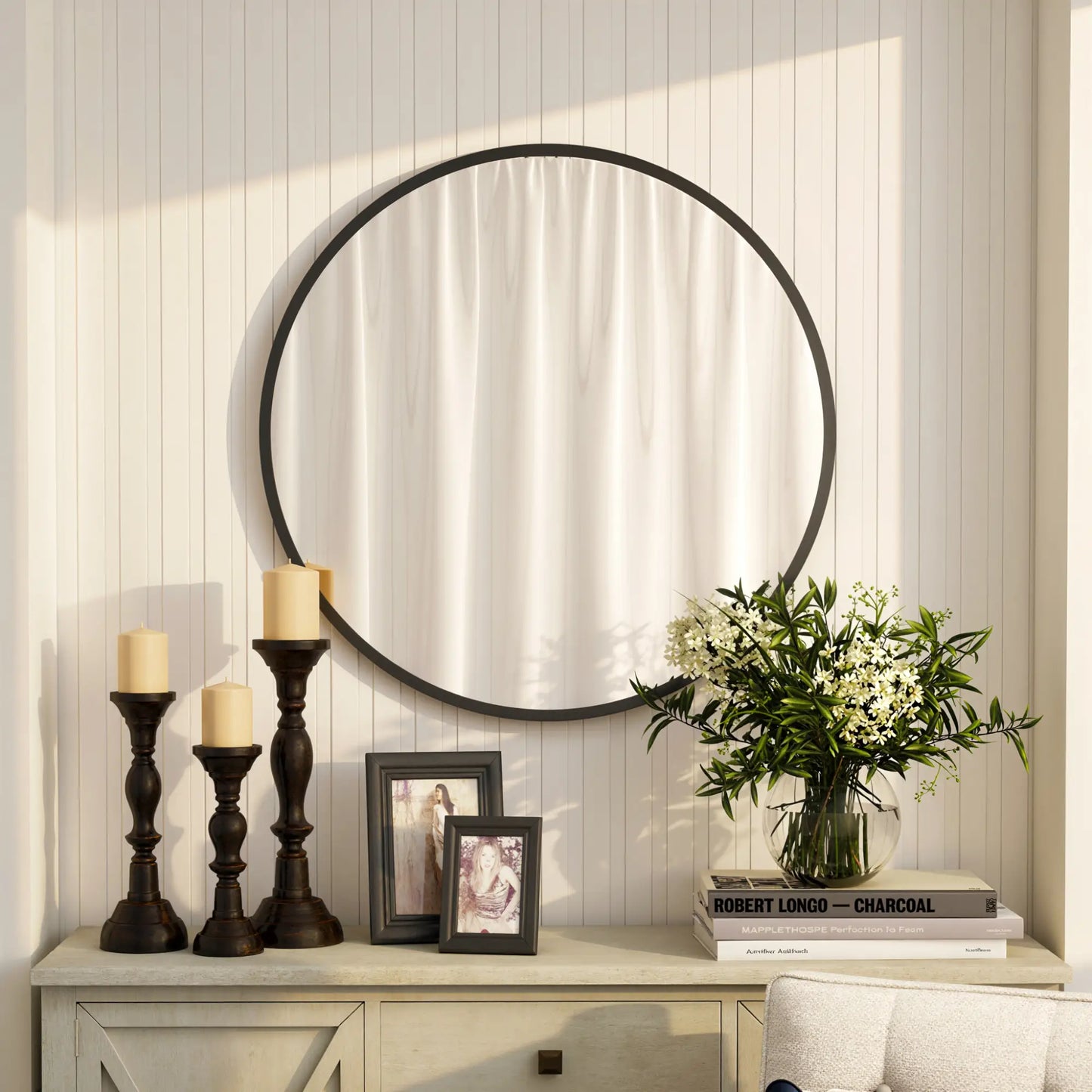 30" Round Mirror, Metal Frame, Bathroom Vanity Mirror, Black Wall Mirrors at Gallery Canada