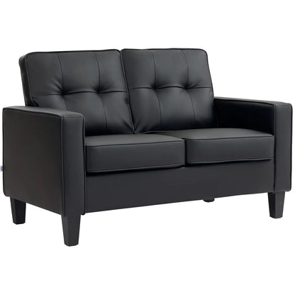 51" Double Sofa Couch, Upholstered PU Leather, Tufted Backrest, Black 2-Seater Sofas Black at Gallery Canada
